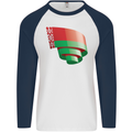 Curled Belarus Flag Belarusian Day Football Mens L/S Baseball T-Shirt White/Navy Blue