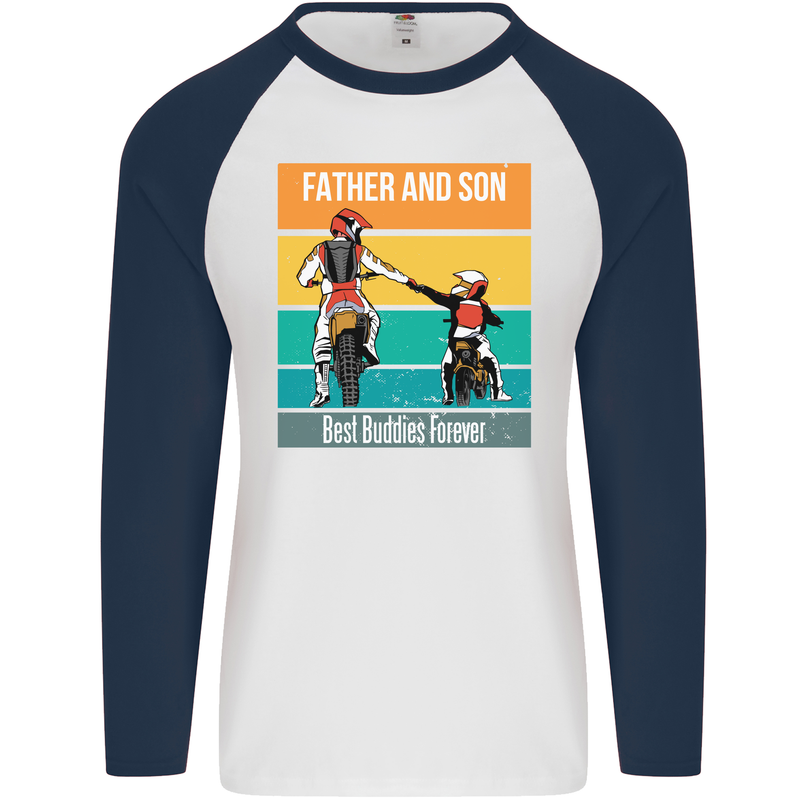 Motocross Father & Son Father's Day Mens L/S Baseball T-Shirt White/Navy Blue