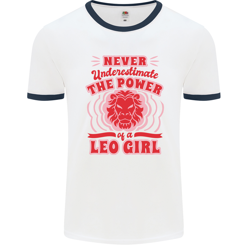 Power of Leo Girl Star Sign Zodiac Horoscope Mens Ringer T-Shirt White/Navy Blue