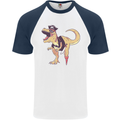 Pirate T-Rex Funny Dinosaur Mens S/S Baseball T-Shirt White/Navy Blue