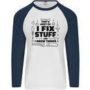 I Fix Stuff Funny Handyman Tradesman DIY Mens L/S Baseball T-Shirt White/Navy Blue