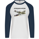 Supermarine Spitfire Infopic Mens L/S Baseball T-Shirt White/Navy Blue