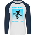 BMX Freestyle Cycling Bicycle Bike Mens L/S Baseball T-Shirt White/Navy Blue