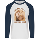 Fox Welcome Winter and Lazy Days Mens L/S Baseball T-Shirt White/Navy Blue