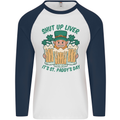 St Patricks Day Shut Up Liver Funny Beer Alcohol Mens L/S Baseball T-Shirt White/Navy Blue