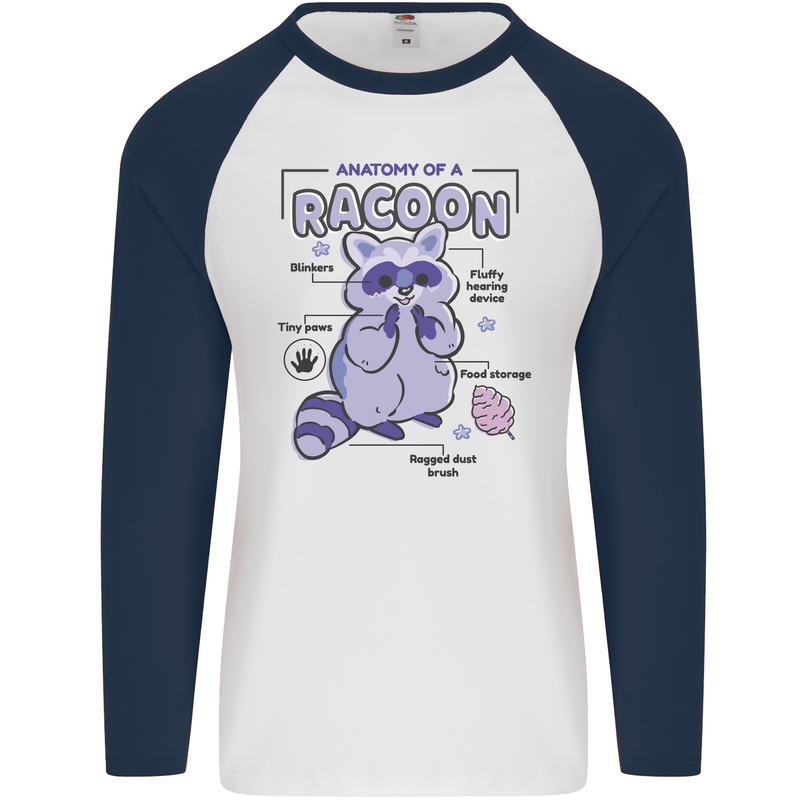Anatomy of a Racoon Funny Mens L/S Baseball T-Shirt White/Navy Blue