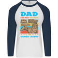 Dad Gamer Legend Fathers Day Gaming Funny Mens L/S Baseball T-Shirt White/Navy Blue