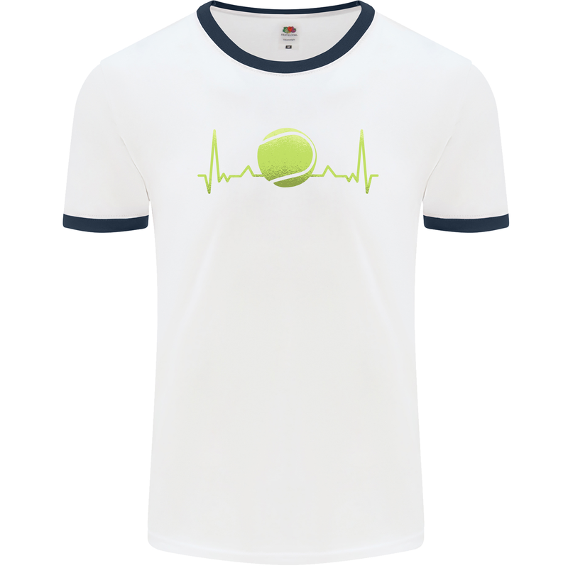 Tennis Player ECG Pulse Mens Ringer T-Shirt White/Navy Blue