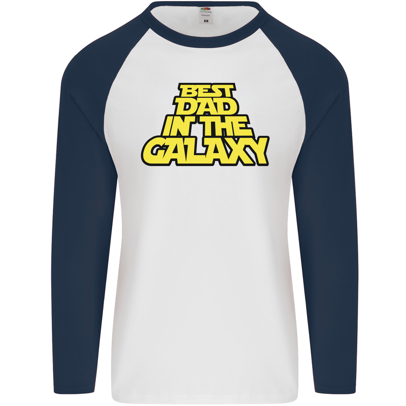 Best Dad in the Galaxy Funny Father's Day Mens L/S Baseball T-Shirt White/Navy Blue