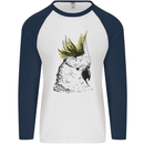 A Cockatoo Bird Mens L/S Baseball T-Shirt White/Navy Blue