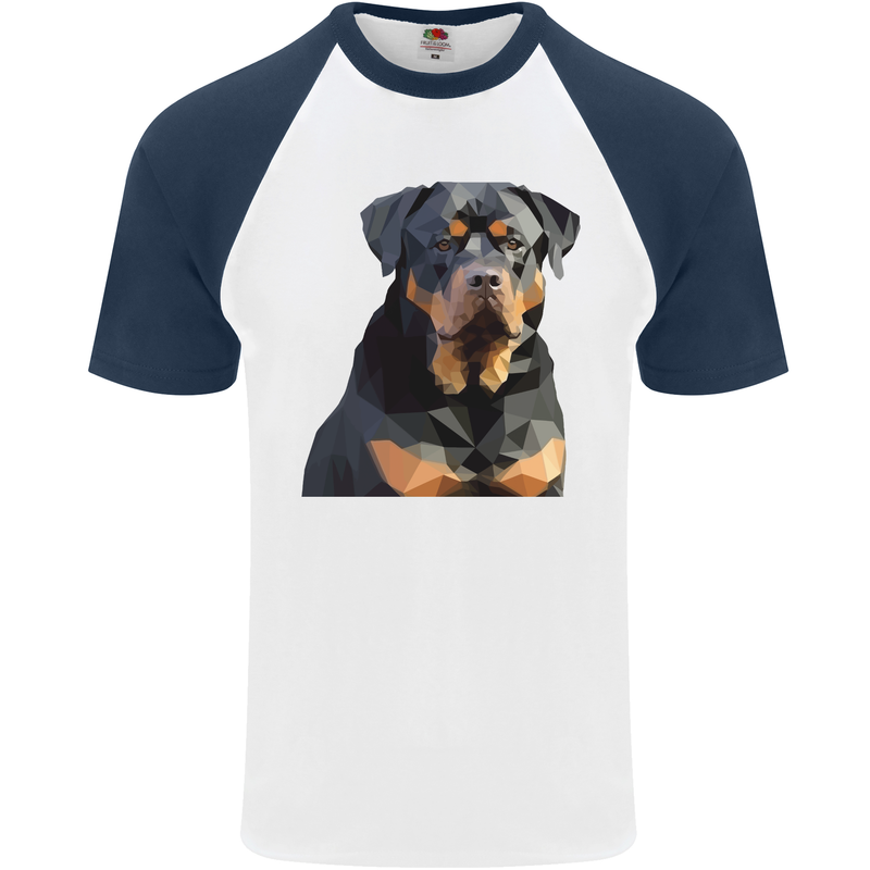 Polygon Rottweiler Dog Mens S/S Baseball T-Shirt White/Navy Blue