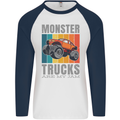 Monster Trucks are My Jam Mens L/S Baseball T-Shirt White/Navy Blue