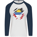 Torn Antigua and Barbuda Flag Day Football Mens L/S Baseball T-Shirt White/Navy Blue