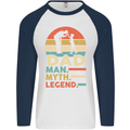 Dad Man Myth Legend Funny Fathers Day Mens L/S Baseball T-Shirt White/Navy Blue