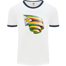 Curled Zimbabwe Flag Zimbabwean Day Football Mens Ringer T-Shirt White/Navy Blue