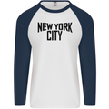 New York City as Worn by John Lennon Mens L/S Baseball T-Shirt White/Navy Blue