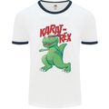 Karat-Rex Karate T-Rex Dinosaur Mens Ringer T-Shirt White/Navy Blue