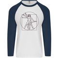 Guitar Vitruvian Man Guitarist Mens L/S Baseball T-Shirt White/Navy Blue