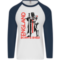 Born & Bred England St Georges Day Mens L/S Baseball T-Shirt White/Navy Blue