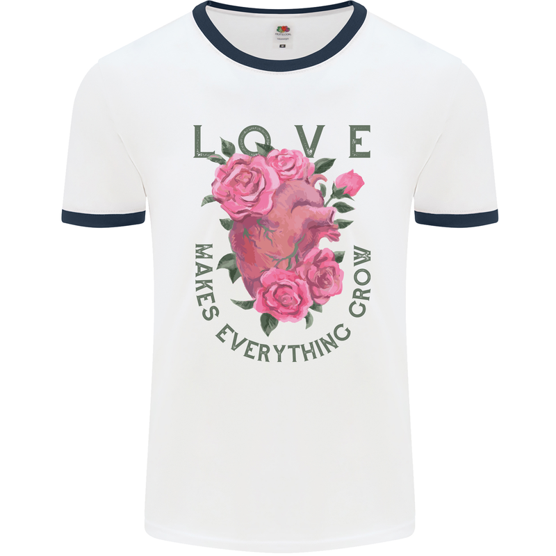 Love Makes Everything Grow Valentines Day Mens Ringer T-Shirt White/Navy Blue