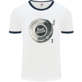 Vinyl Record Music Turntable DJ Mens Ringer T-Shirt White/Navy Blue