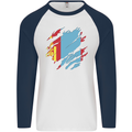 Torn Mongolia Flag Mongolian Day Football Mens L/S Baseball T-Shirt White/Navy Blue