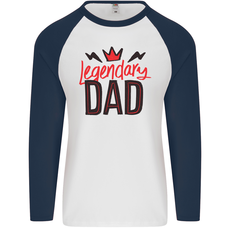 Legendary Dad Fathers Day Mens L/S Baseball T-Shirt White/Navy Blue