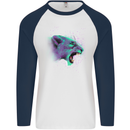 A Watercolour Lion Mens L/S Baseball T-Shirt White/Navy Blue