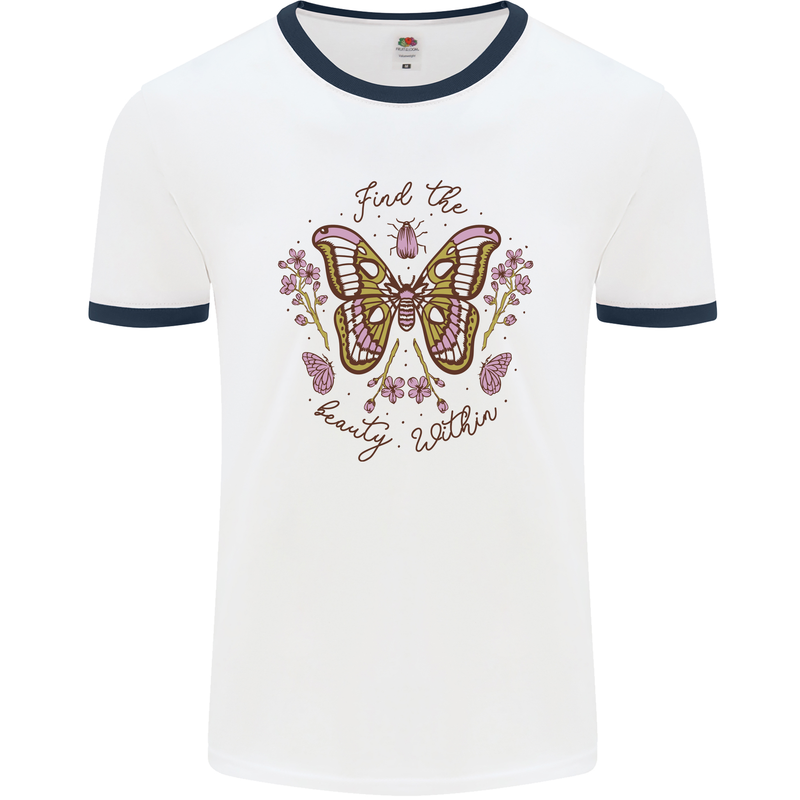 Beauty Within Butterfly Butterflies Mens Ringer T-Shirt White/Navy Blue