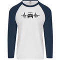 4X4 Heart Beat Pulse Off Road Roading Mens L/S Baseball T-Shirt White/Navy Blue