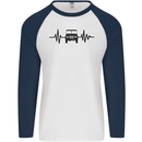 4X4 Heart Beat Pulse Off Road Roading Mens L/S Baseball T-Shirt White/Navy Blue