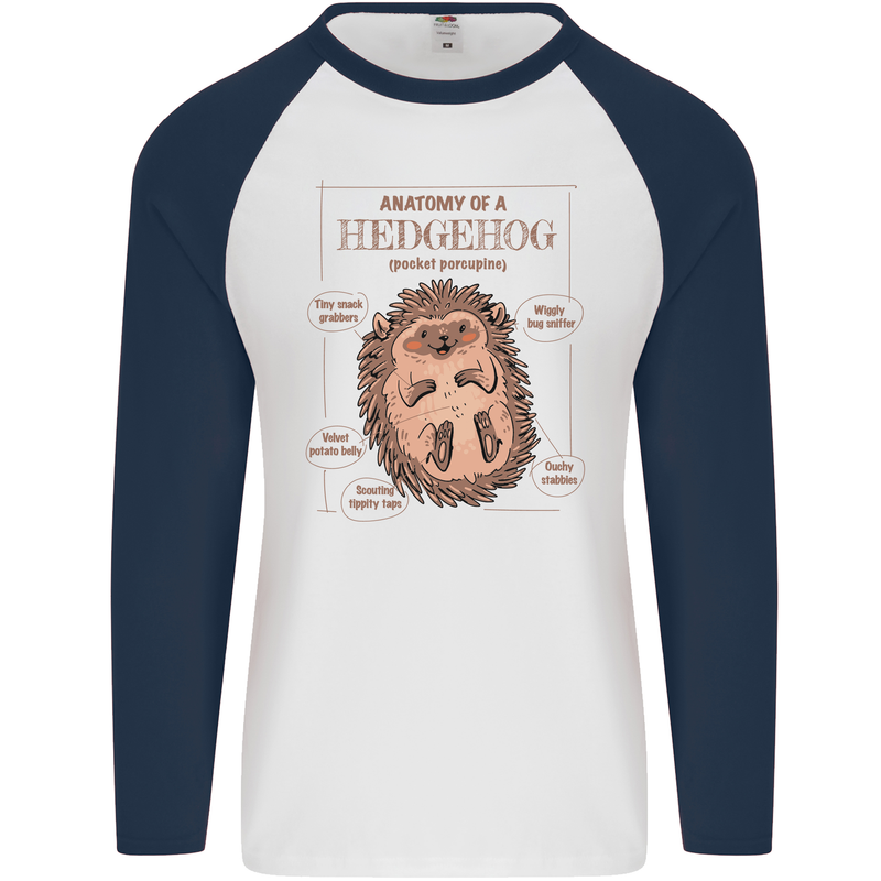 Anatomy of a Hedgehog Funny Mens L/S Baseball T-Shirt White/Navy Blue