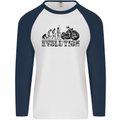 Evolution of Motorcycle Motorbike Biker Mens L/S Baseball T-Shirt White/Navy Blue