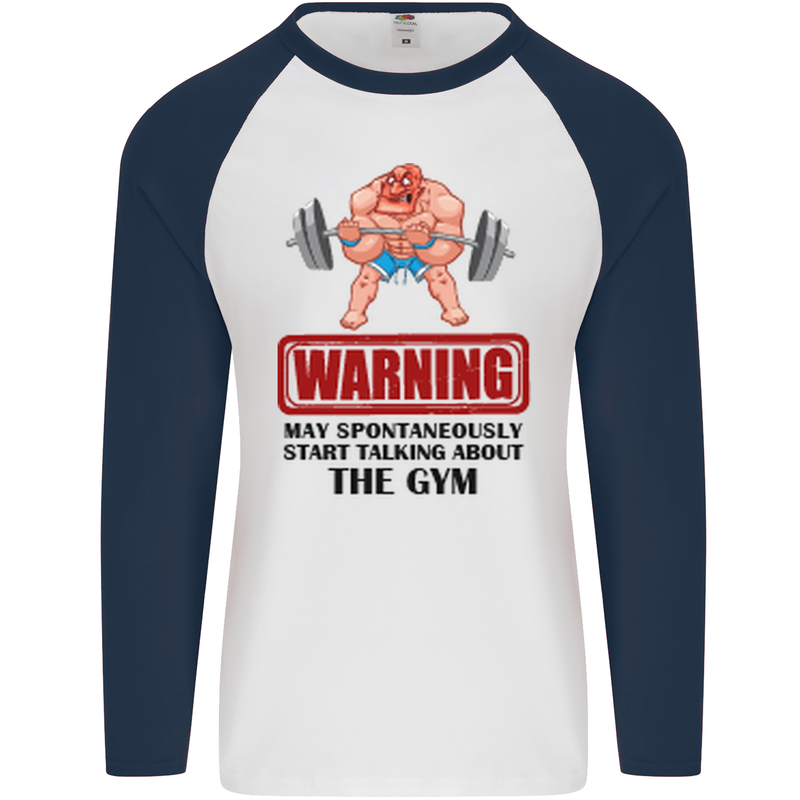 Gym May Start Talking About Mens L/S Baseball T-Shirt White/Navy Blue