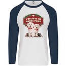 Christmas Maltese Funny Santa Paws Xmas Mens L/S Baseball T-Shirt White/Navy Blue