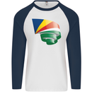 Curled Seychelles Flag Seychellois Day Football Mens L/S Baseball T-Shirt White/Navy Blue
