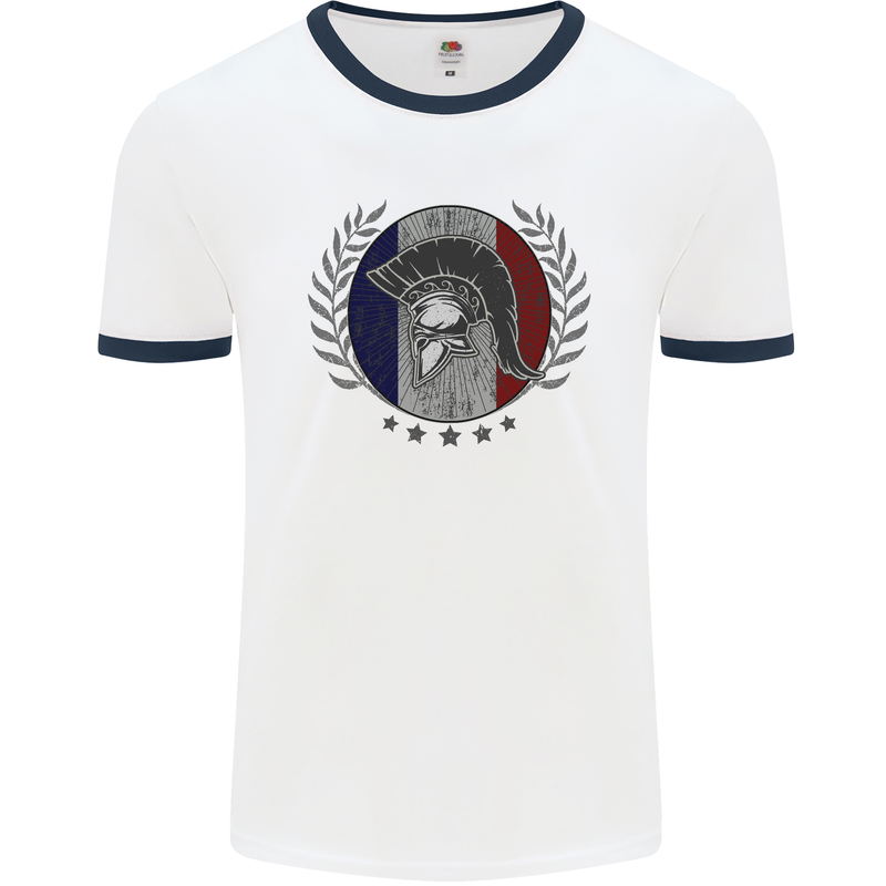 French Bodybuilding Flag Gym Training France Mens Ringer T-Shirt White/Navy Blue