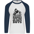 Motocross Bigger Toys Older Boys MotoX Mens L/S Baseball T-Shirt White/Navy Blue