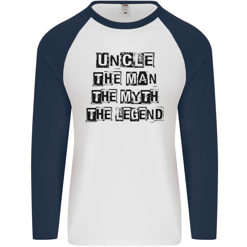 Uncle the Man the Myth the Legend Mens L/S Baseball T-Shirt White/Navy Blue