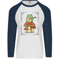 A Frog Playing the Guitar on a Toadstool Mens L/S Baseball T-Shirt White/Navy Blue