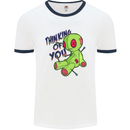 Voodoo Doll Thinking of You Halloween Black Magic Mens Ringer T-Shirt White/Navy Blue
