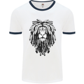 A Rasta Lion With Dreadlocks Jamaica Reggae Mens Ringer T-Shirt White/Navy Blue