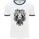 A Rasta Lion With Dreadlocks Jamaica Reggae Mens Ringer T-Shirt White/Navy Blue