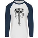 Electric Guitar Ribs Guitarist Acoustic Mens L/S Baseball T-Shirt White/Navy Blue