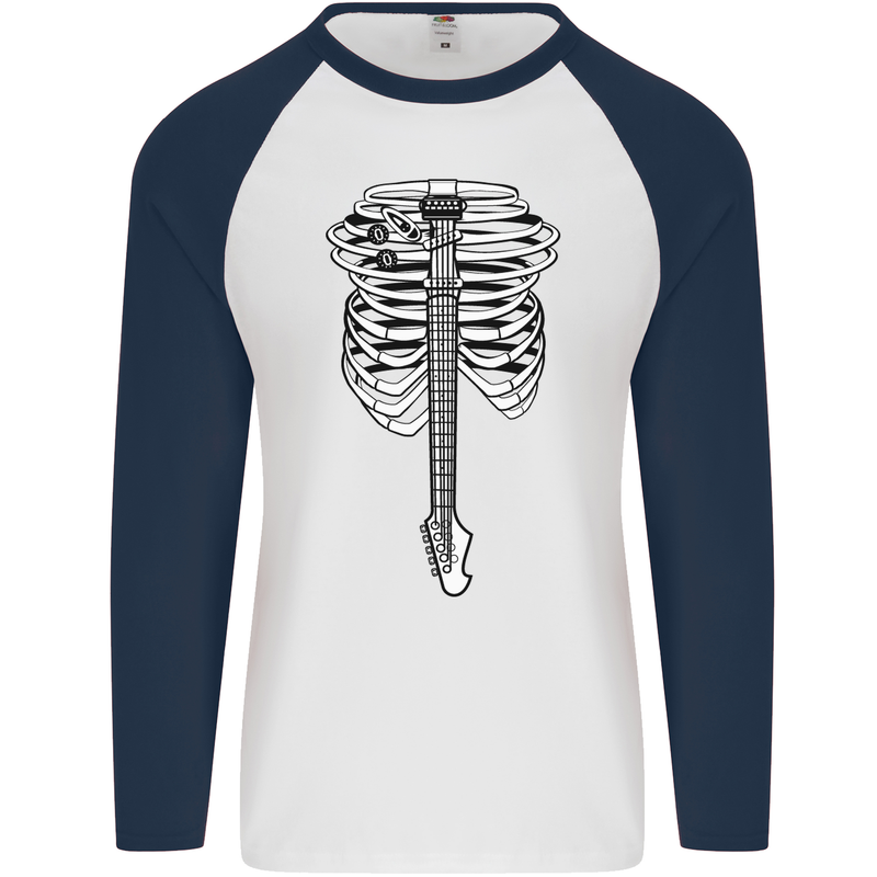 Electric Guitar Ribs Guitarist Acoustic Mens L/S Baseball T-Shirt White/Navy Blue