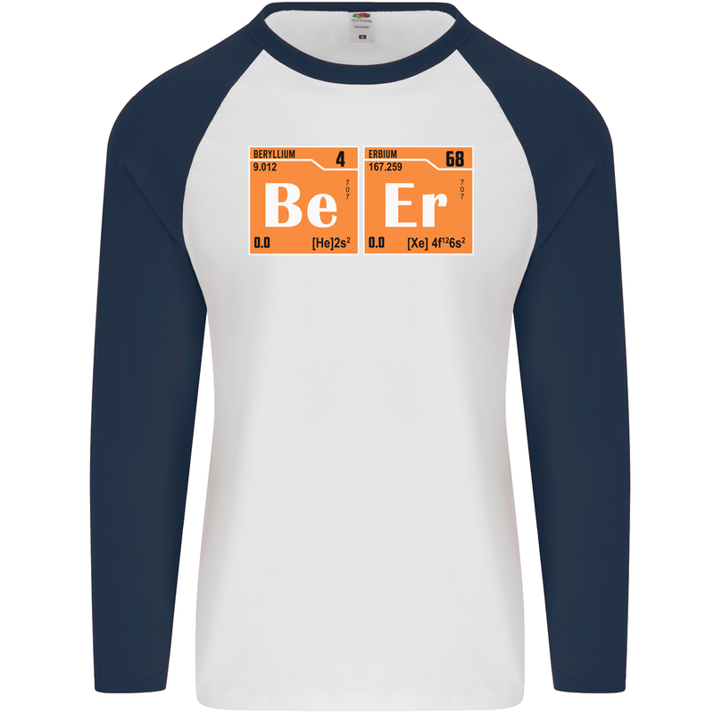 Beer Periodic Table Chemistry Geek Funny Mens L/S Baseball T-Shirt White/Navy Blue