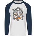 Pie Inside a Skeleton Torso Funny Food Mens L/S Baseball T-Shirt White/Navy Blue