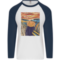 Pumpkin Scream Painting Halloween Mens L/S Baseball T-Shirt White/Navy Blue