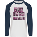 Tarot Cards Fortune Teller Skulls Mens L/S Baseball T-Shirt White/Navy Blue