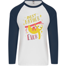 Fathers Day Funny Sloth Dad Daddy Papa Mens L/S Baseball T-Shirt White/Navy Blue